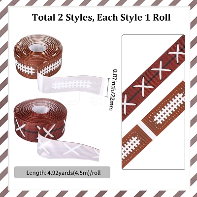 9M 2 Styles Rugby Theme Heat Transfer Polyester Grosgrain Ribbons OCOR-GF0005-05A-1