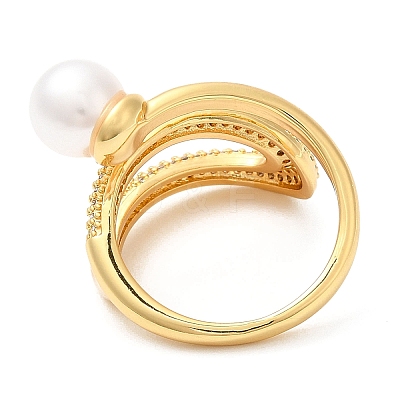 Rack Plating Brass Teardrop Cuff Ring with Plastic Pearl Beaded RJEW-D004-02G-1
