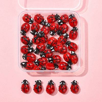 2 Strands Ladybug Handmade Lampwork Beads Strands LAMP-FS0001-53A-1