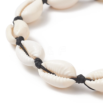 Natural Cowrie Shell Braided Beaded Anklets AJEW-AN00516-02-1