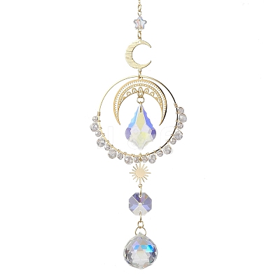 Moon Brass & 304 Stainless Steel Hanging Suncatchers HJEW-TA00154-1