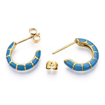 Enamel C-shape Stud Earrings EJEW-N052-05-1