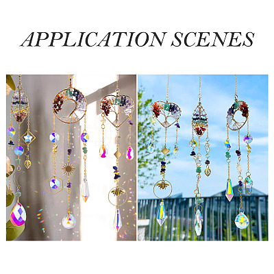 1Pc Wire Wrapped Alloy & Natural Mixed Stone Tree of Life Hanging Suncatchers HJEW-TA0001-46B-1
