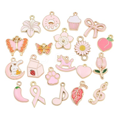 Pink Alloy Enamel Pendants AL-CBAABEF-02-1