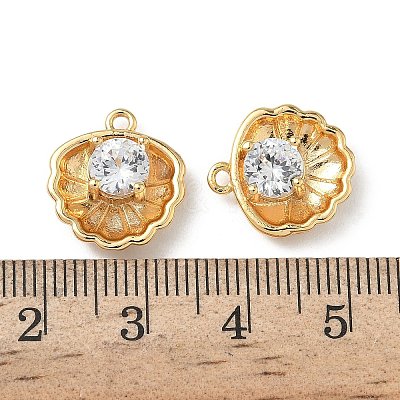 Brass Micro Pave Cubic Zirconia Shell Shape Charms KK-Z136-56G-01-1