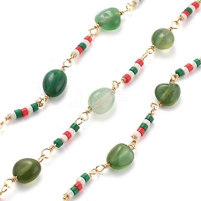 Natural Agate & Glass Link Chains CHC-K014-11G-04-1
