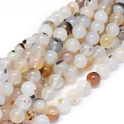 Natural Dendritic Agate Beads Strands G-D0005-18-10mm-1