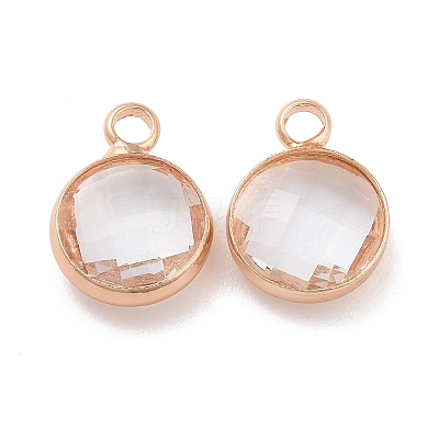 Golden Tone Brass Glass Flat Round Charms GLAA-M003-A-21G-1