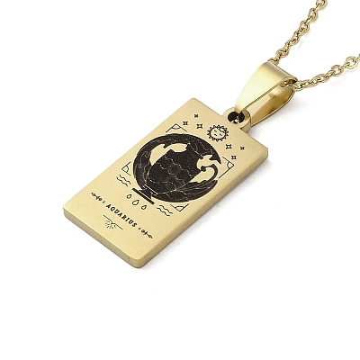 304 Stainless Steel Black Enamel Rectangle with Constellation Pendant Necklaces NJEW-I128-01A-1