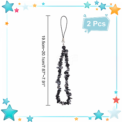 Natural Snowflake Obsidian Chips Beaded Chain Mobile Straps FIND-WH0135-07B-1