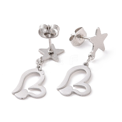 Valentine's Day Heart with Star 304 Stainless Steel Dangle Stud Earrings for Women EJEW-G328-04-1