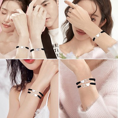 3Pcs 3 Style Stainless Steel Heart Link Bracelets Set BJEW-SW00106-02-1
