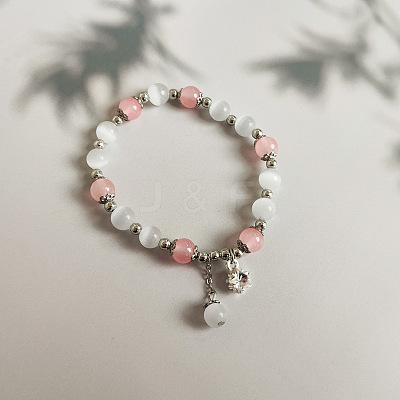 Cat Eye Round Beaded Stretch Bracelets WG66F0A-04-1