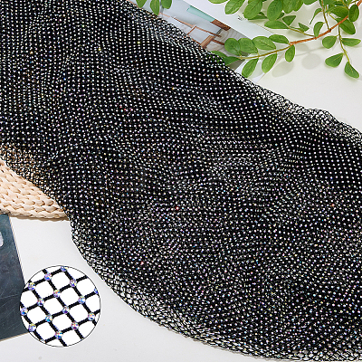 1 Yard Polyester with Resin Rhinestone Mesh Fabric AJEW-FH0009-34A-1