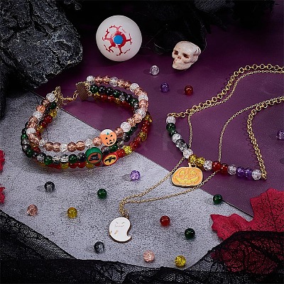 240Pcs 8 Colors Spray Painted Crackle Glass Beads Strands CCG-PH0001-21B-1