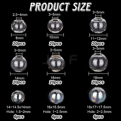 138Pcs 9 Styles Round Mechanized Blown Glass Globe Ball Bottles BLOW-FI0001-01-1