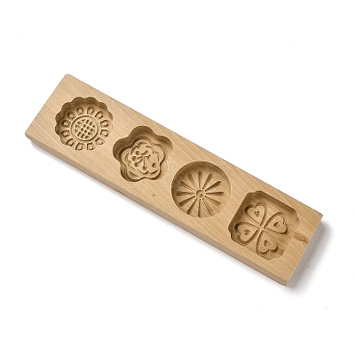 Flower Pattern Beech Wooden Press Mooncake Mold WOOD-K010-04A-1