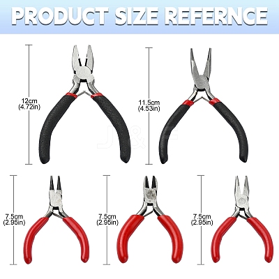 5Pcs 5 Styles Carbon Steel Jewelry Pliers AJEW-YW0001-19-1
