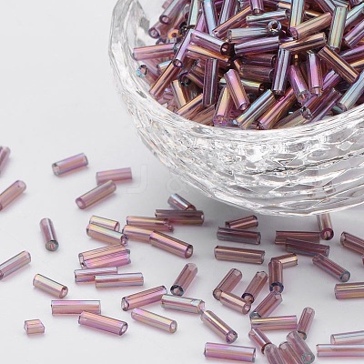 Transparent Colours Rainbow Glass Bugle Beads TSDB6MM176-1