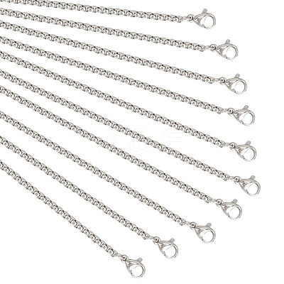 10Pcs 304 Stainless Steel Box Chain Necklaces Set for Men Women NJEW-NB0001-14-1
