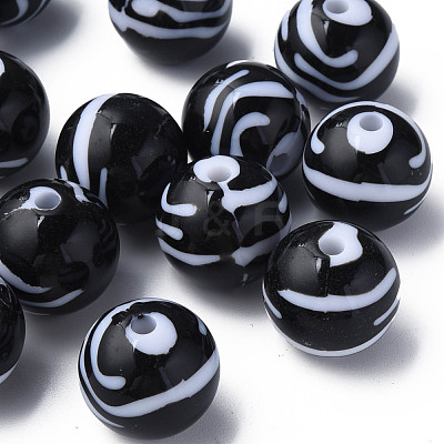 Opaque Striped Acrylic Beads MACR-S373-27B-10-1