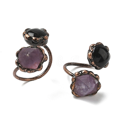 Natural Amethyst & Obsidian Rings RJEW-B122-04R-03-1