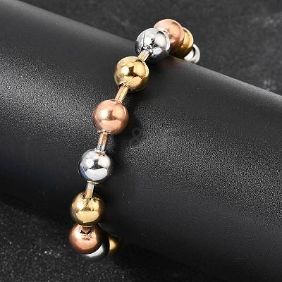 304 Stainless Steel Round Beaded Bracelets for Women Men BJEW-K240-10A-1