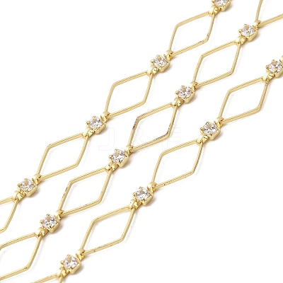 Handmade Brass Pave Clear Cubic Zirconia Rhombus Link Chains CHC-G027-01LG-1