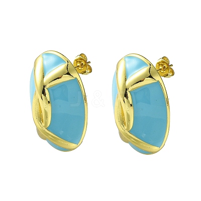 Oval Brass Stud Earrings EJEW-C072-02G-1