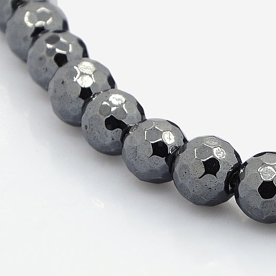 Faceted Round Non-magnetic Synthetic Hematite Beads Strands G-P061-60-8mm-1