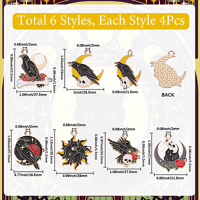 24Pcs 6 Styles Alloy Enamel Pendats ENAM-SC0006-40-1