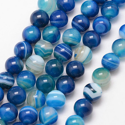 Natural Striped Agate/Banded Agate Bead Strands G-K166-13-6mm-1