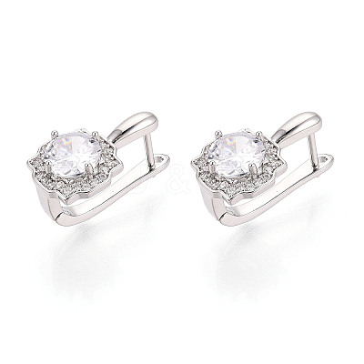 Brass Micro Pave Clear Cubic Zirconia Flower Hoop Earrings EJEW-T048-33P-1