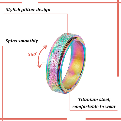 6Pcs 6 Colors Textured Stainless Steel Rotating Finger Rings Set RJEW-AN0001-08-1