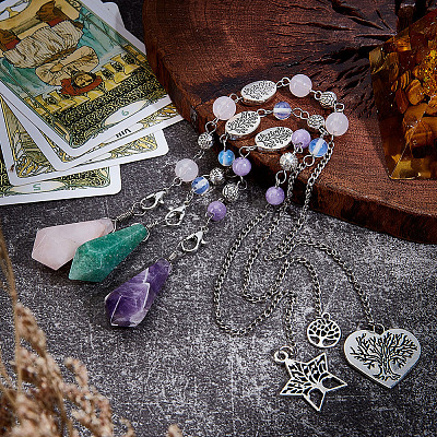 Cone Natural Rose Quartz & Amethyst & Yellow Jade Dowsing Pendulums PALLOY-MA00008-1
