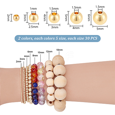 300Pcs 2 Colors 5 Sizes Rack Plating Brass Beads KK-PH0006-43-1