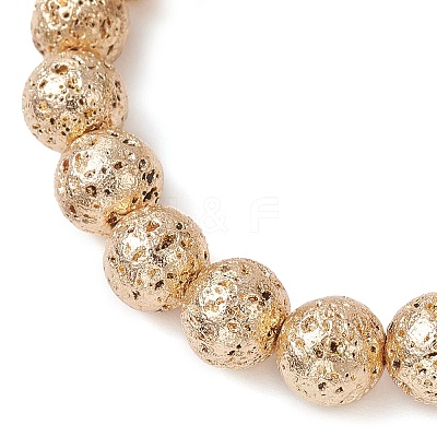 3Pcs 3 Styles Electroplated Natural Lava Rock Round Beads Stretch Bracelets for Women Men BJEW-JB11982-1