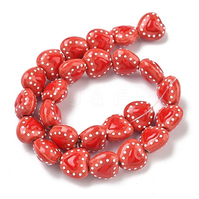 Heart Pattern Handmade Porcelain Enamel Beads PORC-G016-03J-1