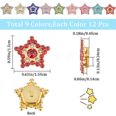 108Pcs 9 Colors Star Sew on Rhinestone OACR-GF0001-13-1