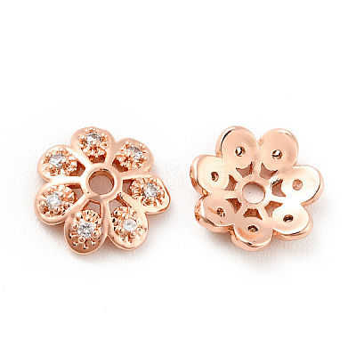 Brass Micro Pave Clear Cubic Zirconia Bead Caps KK-G425-05A-1
