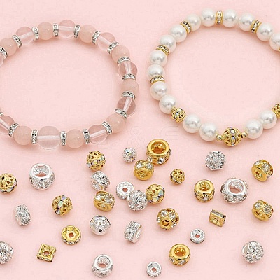 100Pcs 4 Styles Alloy with Rhienstone Beads RB-AR0003-15-1