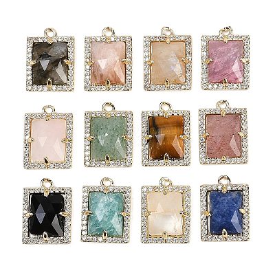 Natural Mixed Gemstone Faceted Rectangle Pendants G-I375-05G-1