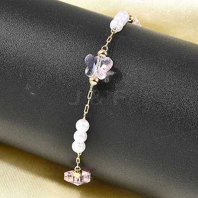 Brass & Glass Link Chain Bracelets for Women BJEW-F517-02G-01-1