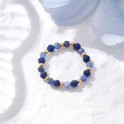 Natural Sodalite Beaded Stretch Rings RJEW-JR00867-01-1