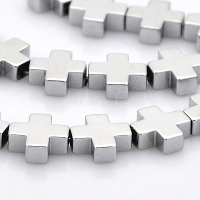 Electroplate Non-magnetic Synthetic Hematite Greek Cross Beads Strands G-P061-33-1