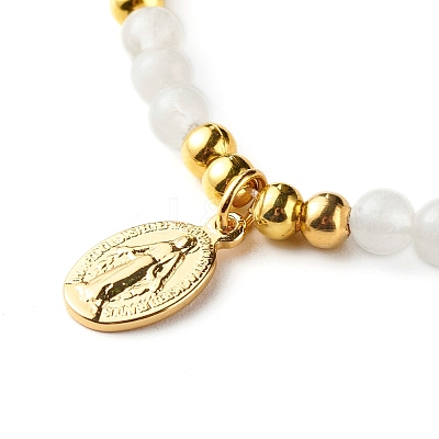 Round Natural White Jade Braided Bead Bracelet for Girl Women BJEW-JB06864-03-1