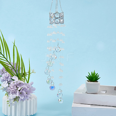 Flower Round Glass Beads Tassel Hanging Suncatchers for Window Garden Outdoor Decoration HJEW-WH20020-007D-1