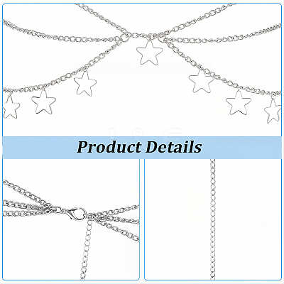 1Pc Alloy Star Tassel Layered Curb Chain Waist Belly Chains for Women AJEW-CY0003-25-1