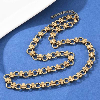 8MM 304 Stainless Steel Textured Ring Link Chain Necklaces NJEW-Z105-04G-03-1
