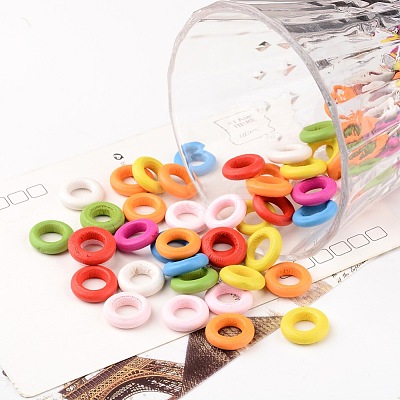 Mixed Color Donut Natural Wood Beads X-TB233Y-1